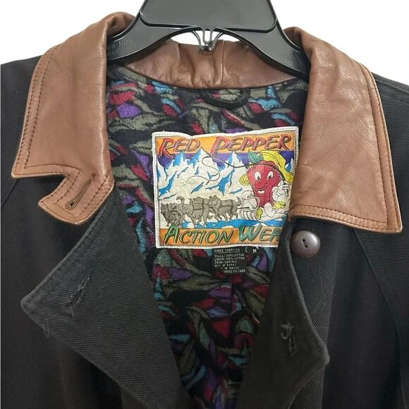 Canvas/leather vintage 80s Red Pepper long jacket trench mens medium - Picture 4 of 9